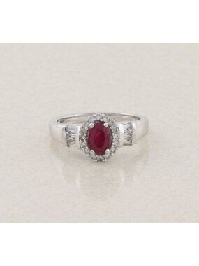Sterling Silver Natural Ruby and White Zircon Ring Size 8 1/4